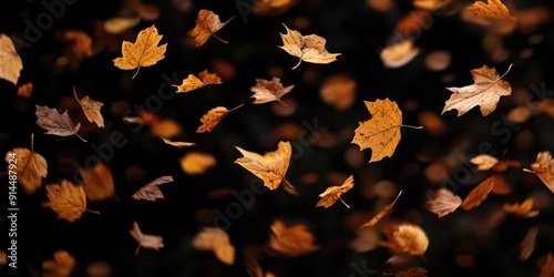 A bunch of leaves are suspended in mid-air, as if frozen in time photo