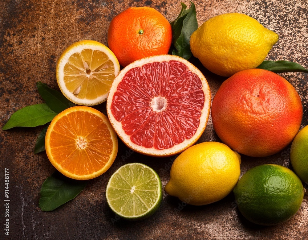 Assorted Citrus Fruits on a Rustic Metal Background Assorted Citrus Fruits on a Rustic Metal Background