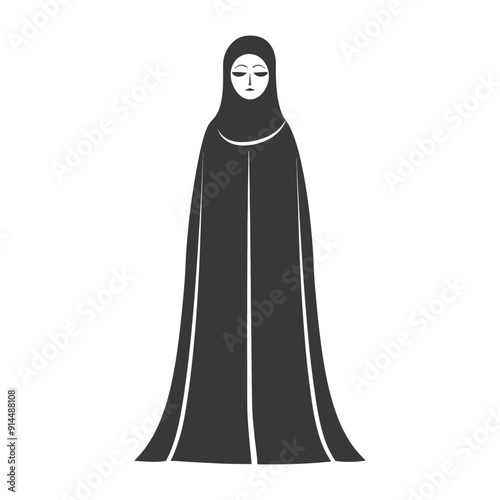 Monochromatic Illustration of a Woman in a Floor-Length Niqab