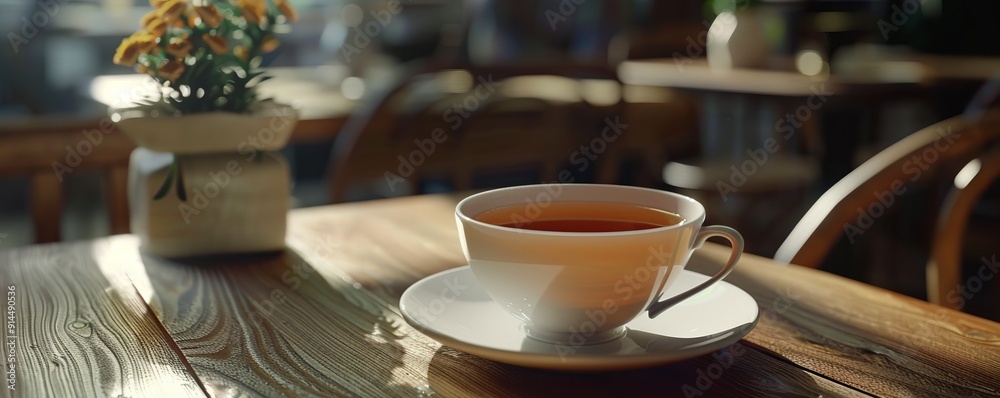 Fototapeta premium Freshly brewed tea in a porcelain cup, 4K hyperrealistic photo