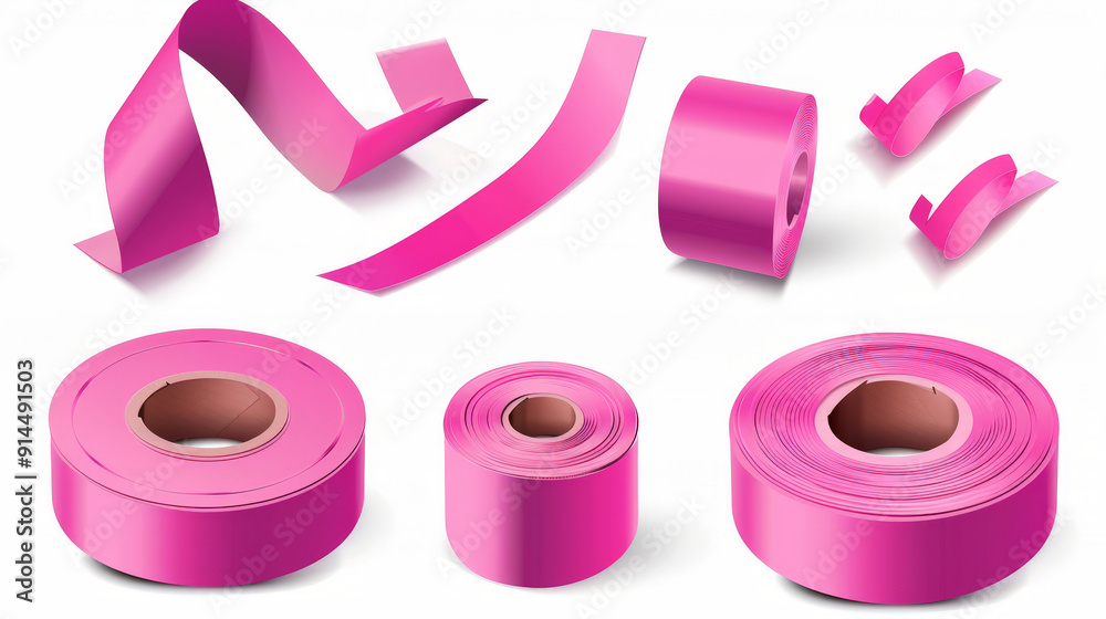 pink adhesive sticky tapes set isolated on white background pink adhesive sticky tapes set isolated on white background