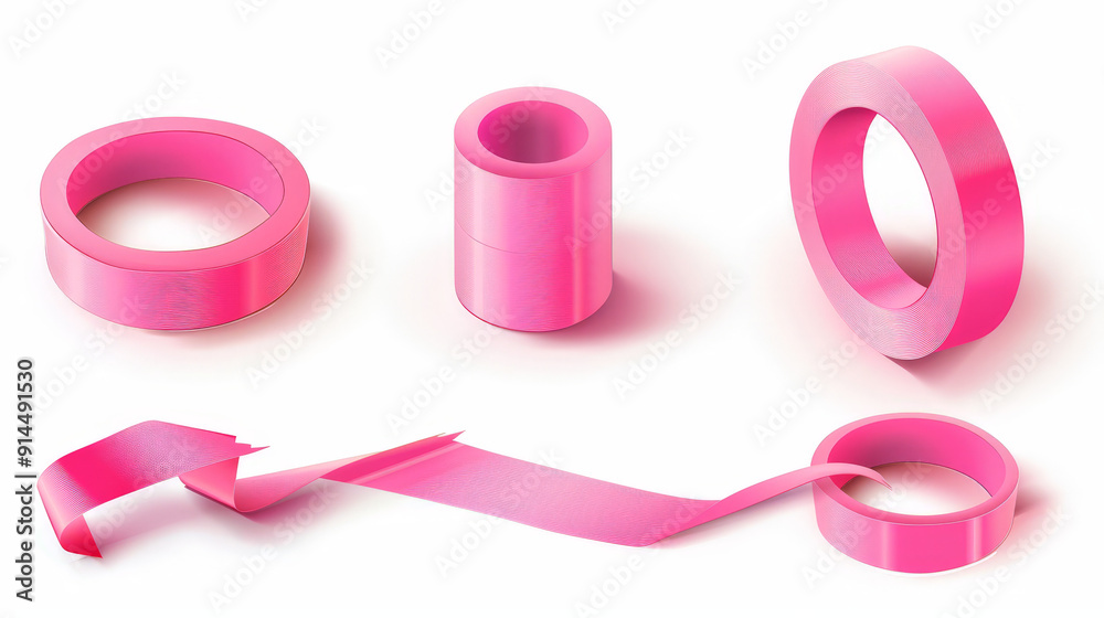 pink adhesive sticky tapes set isolated on white background