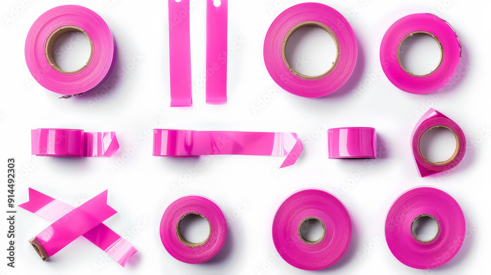pink adhesive sticky tapes set isolated on white background pink adhesive sticky tapes set isolated on white background