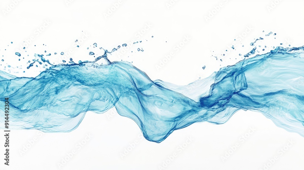 Obraz premium Abstract blue water lines on white background, perfect for digital art projects requiring a clean and simple design.