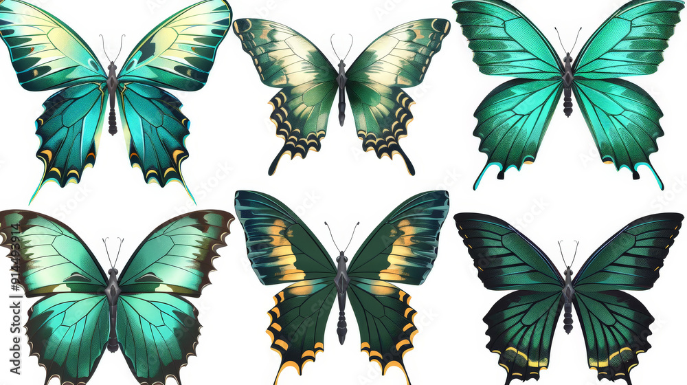 set of colorful butterflies isolated on white background set of colorful butterflies isolated on white background