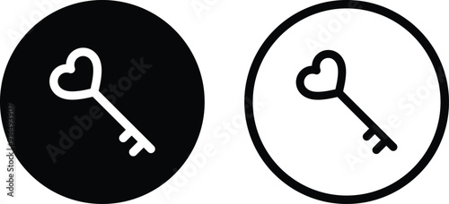 Heart shaped key icon in two styles . Love key icon . Vector illustration