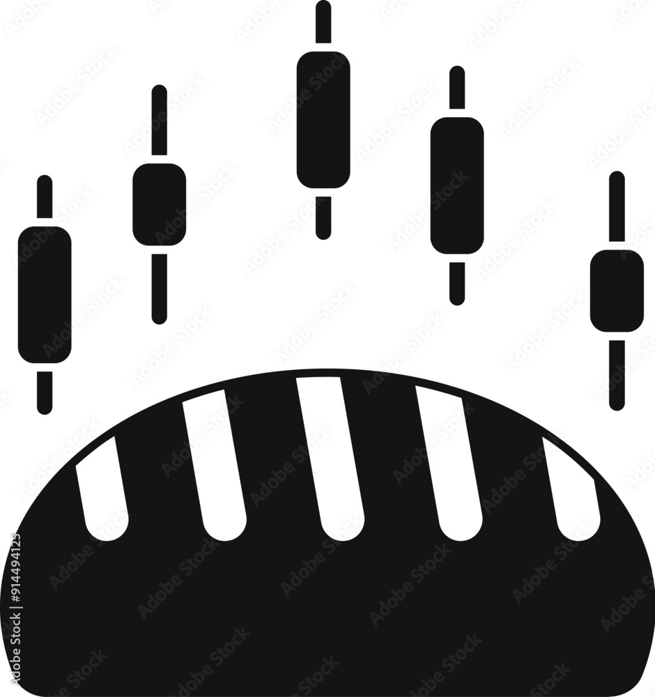 Fototapeta premium Black and white icon of bread with stock market candlesticks, representing investment opportunities in the food sector