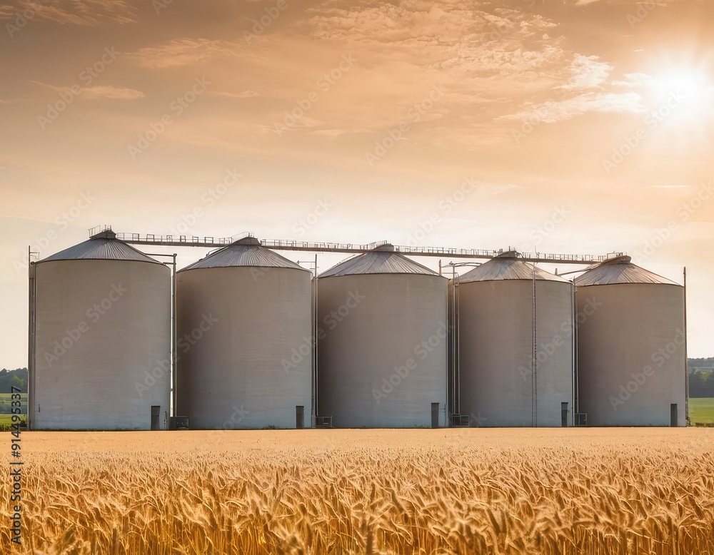 Grain elevator and agricultural storage. Containers silos storing agriculture crop in countryside. Grain elevator and agricultural storage. Containers silos storing agriculture crop in countryside.