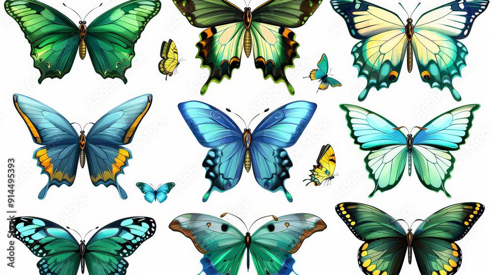 set of colorful butterflies isolated on white background set of colorful butterflies isolated on white background
