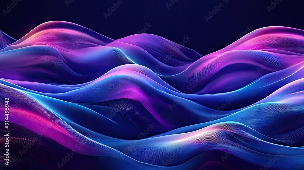 Fototapeta premium Abstract waves in blue and purple on a dark background, perfect for digital art and modern designs.