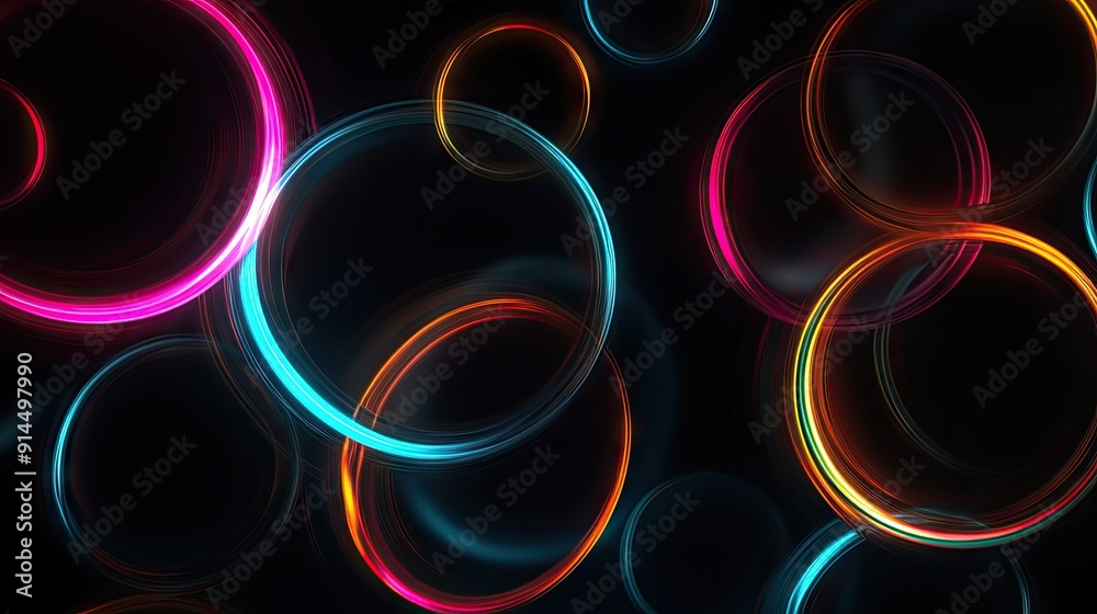 Bright glowing circles on a black backdrop, perfect for highlighting text and advertisements for business and retail. Bright glowing circles on a black backdrop, perfect for highlighting text and advertisements for business and retail.