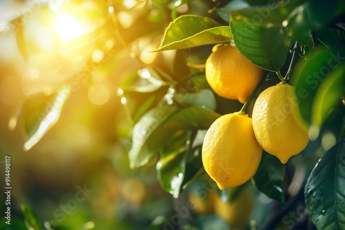 Lemons on tree in the garden.