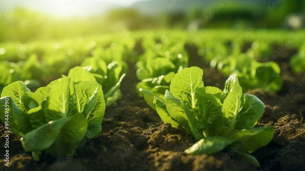Vibrant lettuce seedlings growing in fertile soil and sunlight, symbolizing natural cultivation and growth in farming Vibrant lettuce seedlings growing in fertile soil and sunlight, symbolizing natural cultivation and growth in farming