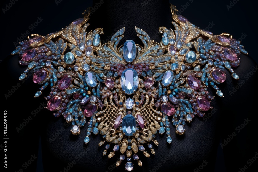 Design of necklace embellished with crystals and gemstones Design of necklace embellished with crystals and gemstones