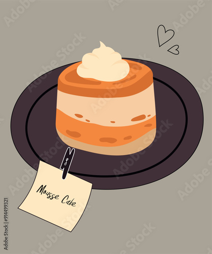 Cute Illustration with Caramel Mousse Cake Taste