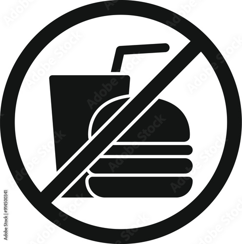 Black and white no food or drink allowed symbol is prohibiting eating and drinking