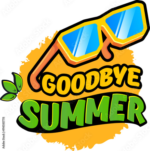 vector goodbye summer concept illustration with vintage orange summer sunglasses isolated on white. End of summer label, sticker , icon, logo and creative poster design template