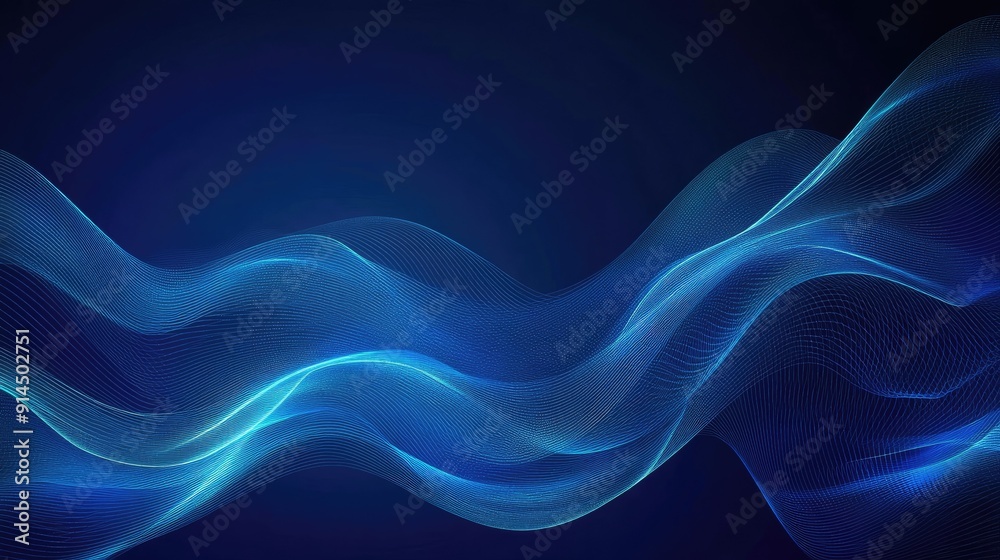 Elegant wave line pattern on a dark blue background, perfect for futuristic technology brochures and covers. Elegant wave line pattern on a dark blue background, perfect for futuristic technology brochures and covers.