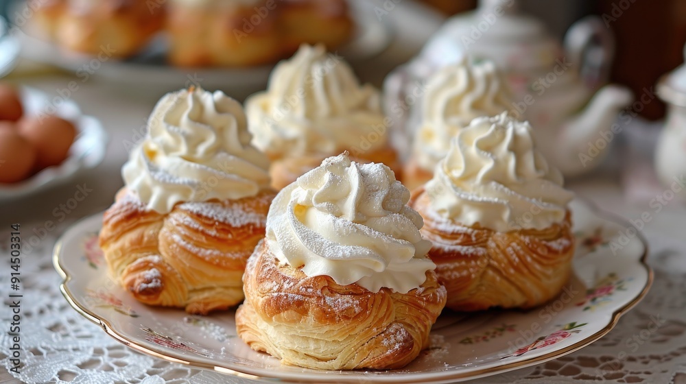 Pastries filled with creamy white topping Pastries filled with creamy white topping