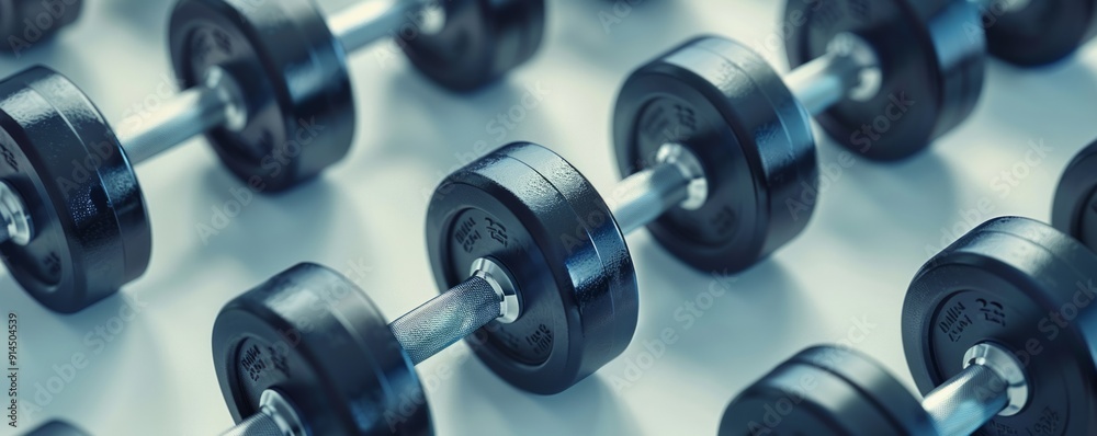 Set of dumbbells on a white background, 4K hyperrealistic photo Set of dumbbells on a white background, 4K hyperrealistic photo