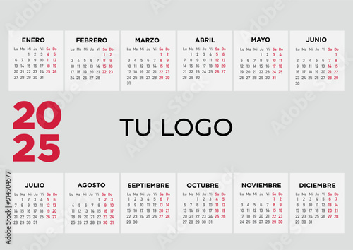 Calendario 2025 en español horizontal