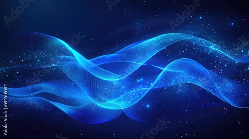 Glowing wave patterns on a deep blue background, perfect for high-tech and contemporary design projects. -
