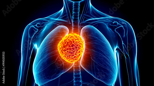 Detailed illustration of a malignant lung tumor in the human body