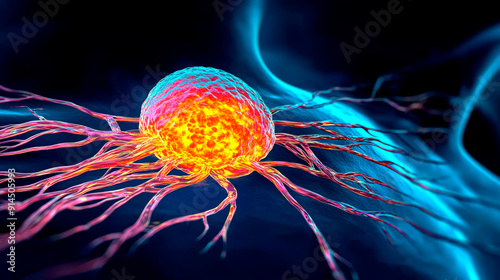Malignant Cancer Cell Spreading Through Human Body in Detailed Illustration