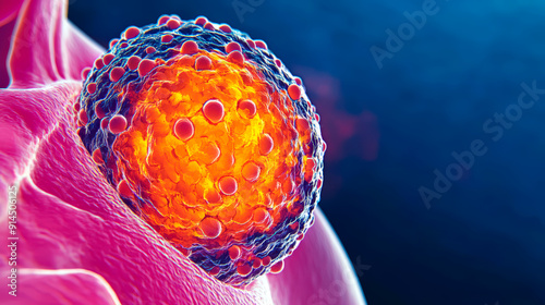 Close-up Illustration of Malignant Cell in Vivid Detail and Colors