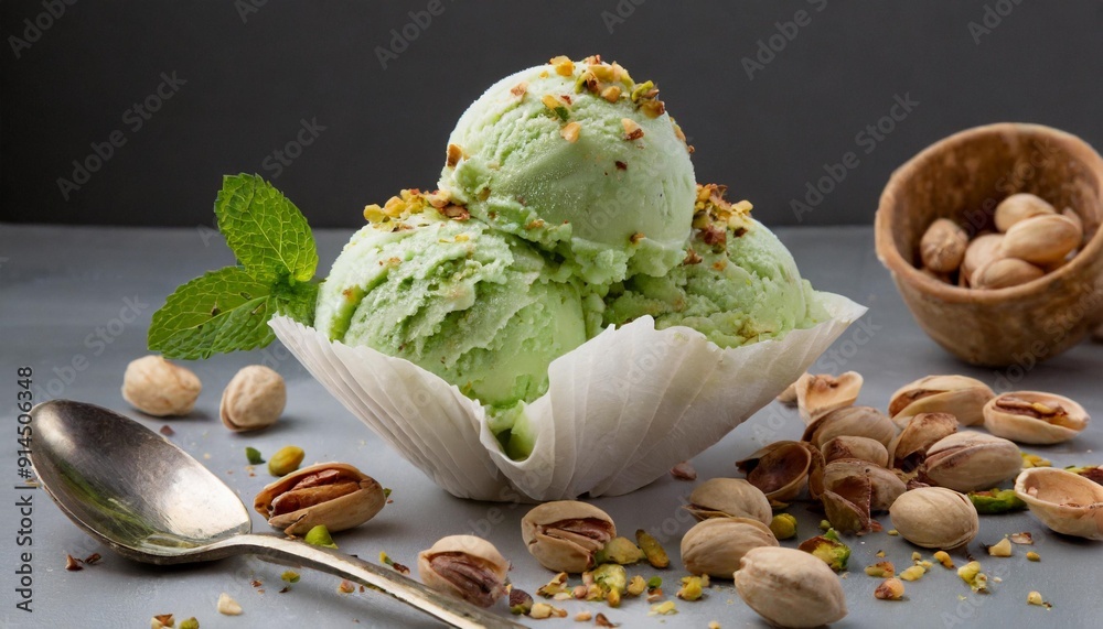 Pistachio Ice Cream with Crunchy Nuts Pistachio Ice Cream with Crunchy Nuts