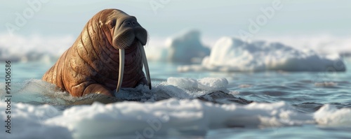 Powerful walrus on the ice, 4K hyperrealistic photo photo