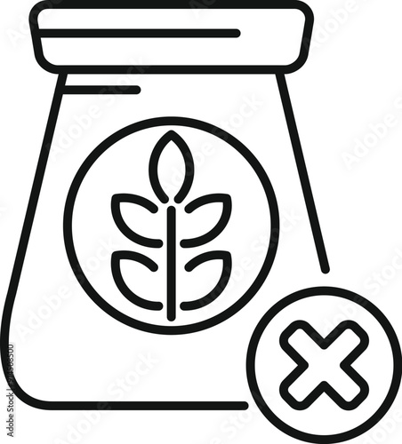 Simple line drawing of a gluten free product with an icon of wheat crossed out