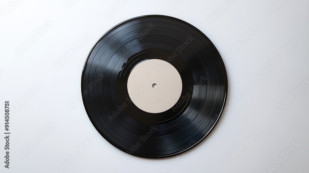 Obraz premium A black vinyl record stuck on a white wall