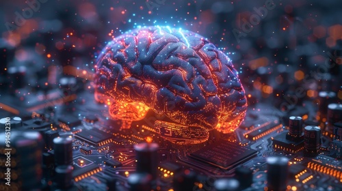 Ai brain on circuit board - generative ai photo