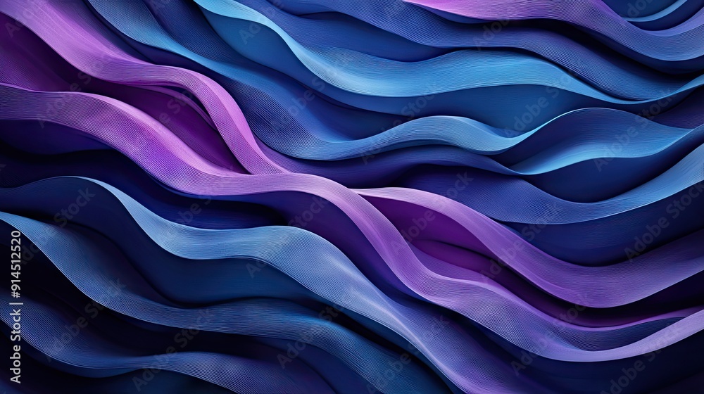 Obraz premium Stunning blue and purple wave patterns on a dark background, ideal for modern and stylish themes. --