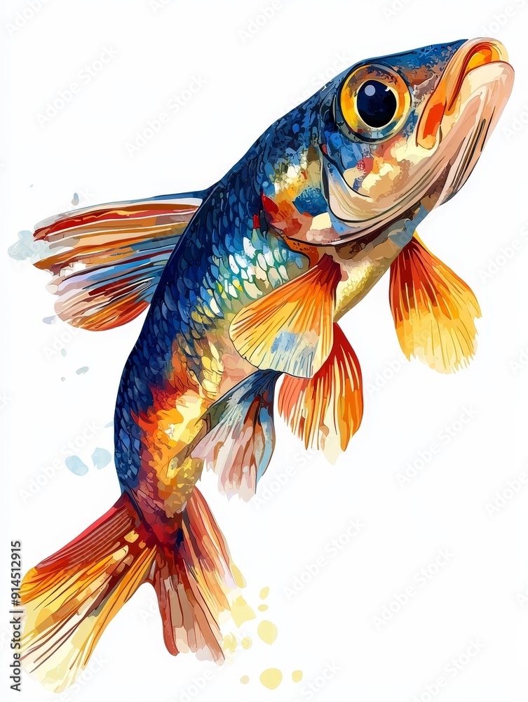 Fototapeta premium Watercolor Fish with Orange Fins
