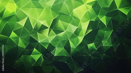 Vibrant green abstract background with geometric triangular cells and polygons, creating a striking digital illustration on a dark base. photo