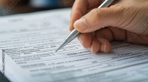 Close-up of a person's hand filling out a social security disability claim form, symbolizing the financial support and security provided by the system.