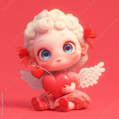 Cute Cupid, cute baby with big blue eyes and small red mouth, Valentine's Day, love