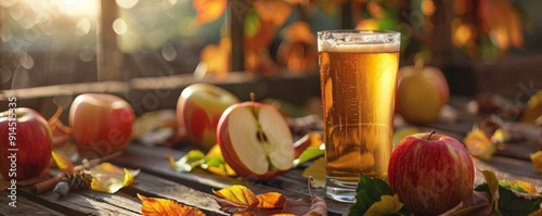 Glass of fresh apple cider, 4K hyperrealistic photo