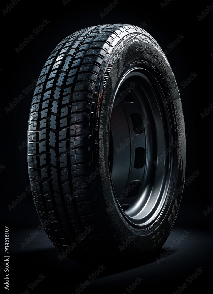 Obraz premium new car tires on a black background