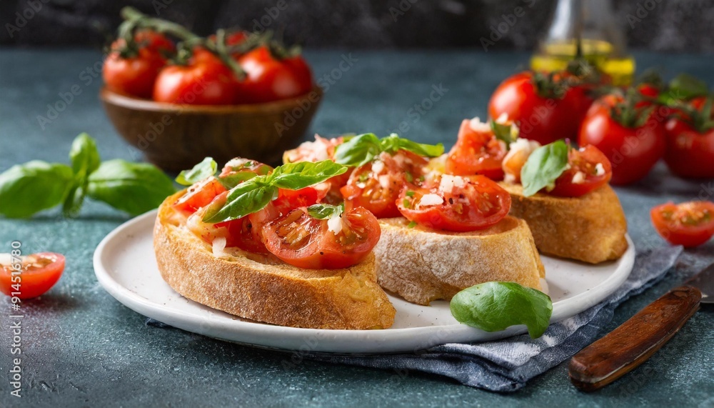 Traditional Italian Bruschetta with Tomatoes and Basil Traditional Italian Bruschetta with Tomatoes and Basil