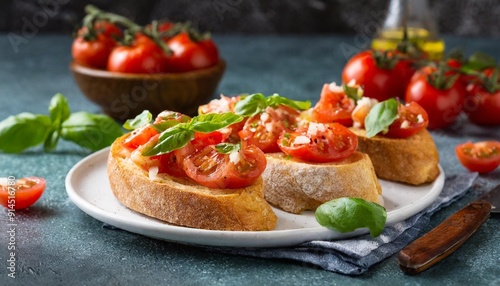 Traditional Italian Bruschetta with Tomatoes and Basil