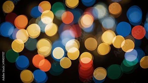 abstract style photograph featuring a bokeh effect with circular light patterns.The layout consists of numerous overlapping circles of various colors, including red, yellow, green, blue, and white.