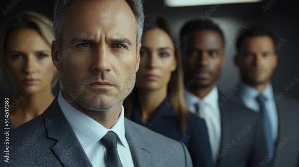 A businessman standing among his colleagues, suitable for corporate or professional settings A businessman standing among his colleagues, suitable for corporate or professional settings