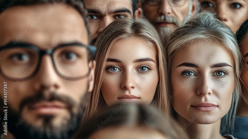 Diverse Group of People Gazing Straight Ahead in Urban Setting During Daylight Hours Diverse Group of People Gazing Straight Ahead in Urban Setting During Daylight Hours