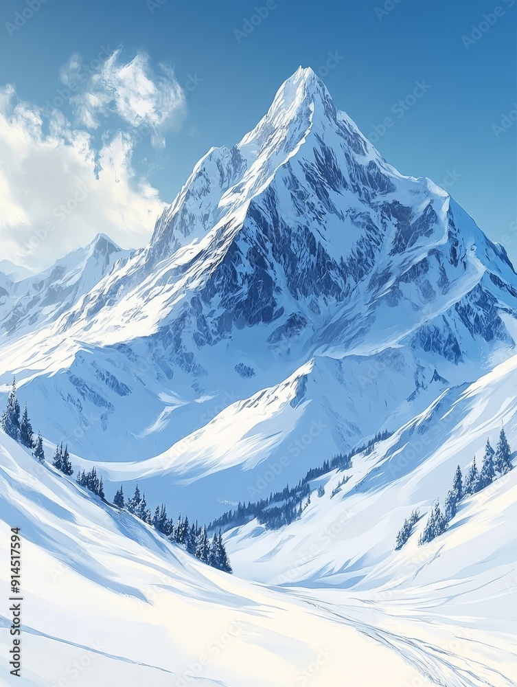 Fototapeta premium Snowy Mountain Peak Landscape