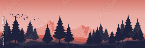 outdoor winter sunset mountain landscape scenery vector illustration good for ads, advertising, wallpaper, background, backdrop design, business, and tourism