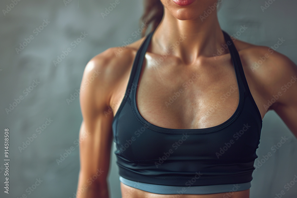 Strong fitness girl on grey background Strong fitness girl on grey background