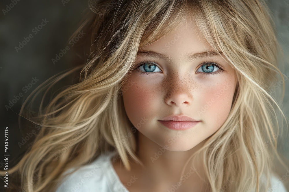 ethereal portrait of young girl with flowing blonde hair and white shirt soft diffused lighting creates dreamy atmosphere emphasizing innocence and youth ethereal portrait of young girl with flowing blonde hair and white shirt soft diffused lighting creates dreamy atmosphere emphasizing innocence and youth